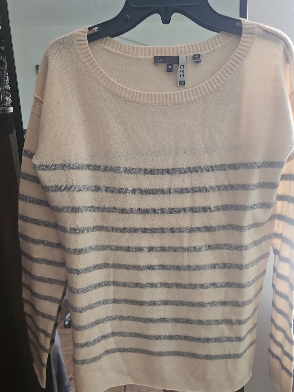 Vince Cream Sweater with Silver Stripes